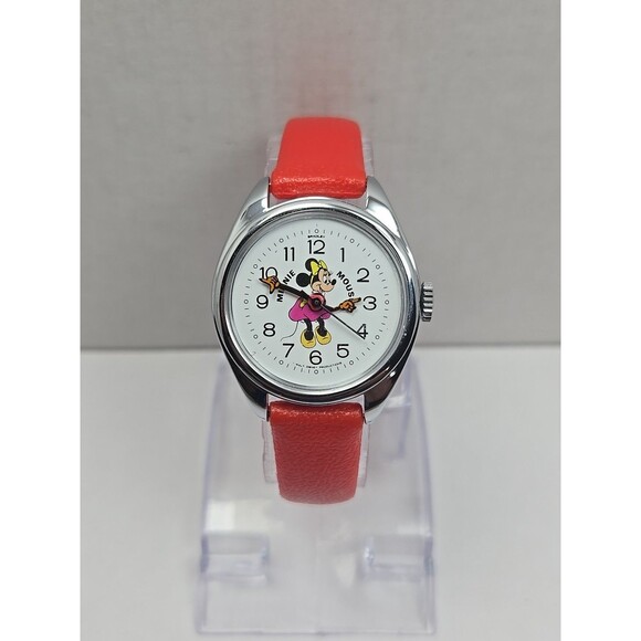 Bradley Accessories - Vintage Bradley Minnie Mouse Wind Up Watch 035S Original Red Strap Runs Disney